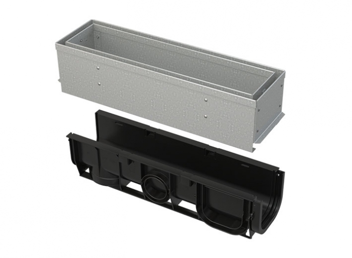 Kanal sa 100 mm asimetričnim pristupnim poklopcem s prorezom, pocinčani/inox Kanal sa 100 mm asimetričnim pristupnim poklopcem s prorezom, pocinčani/inox