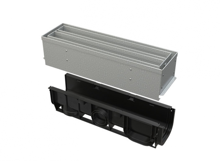 Kanal sa 100 mm simetričnim pristupnim poklopcem s prorezom, pocinčani/inox Kanal sa 100 mm simetričnim pristupnim poklopcem s prorezom, pocinčani/inox